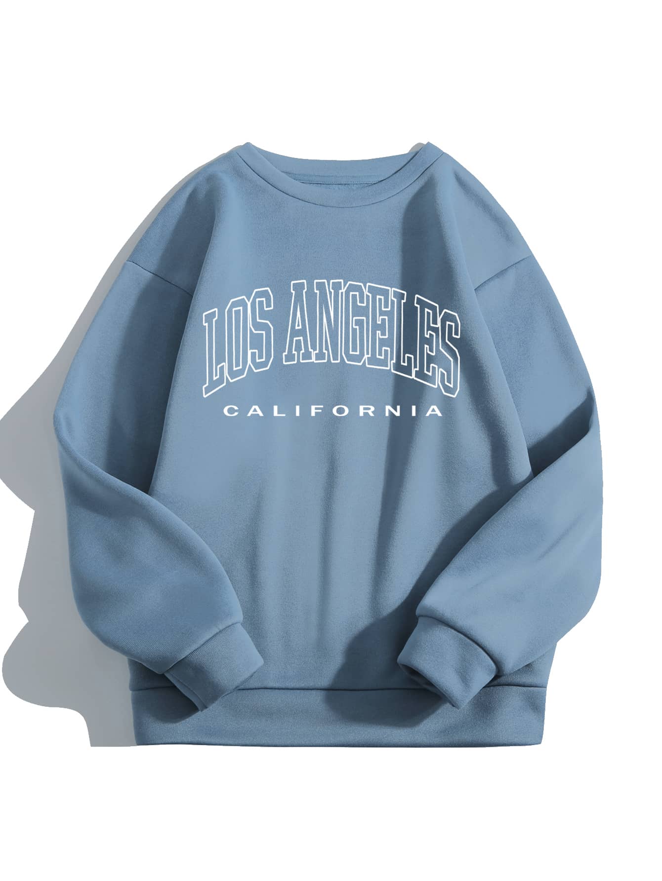 SHEIN EZwear Áo nỉ In thư Thả vai - Màu xanh bụi bặm - Xem 1