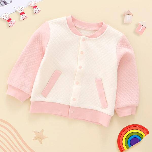 

Toddler Girls Colorblock Pocket Front Bomber Jacket, White