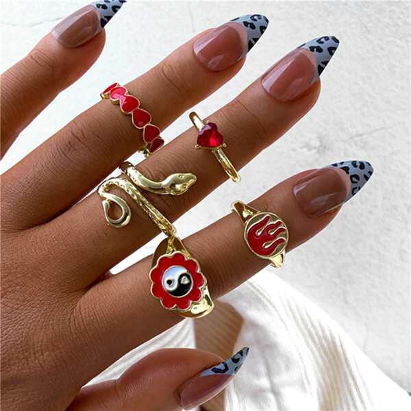 

5pcs Snake Design Ring, Multicolor