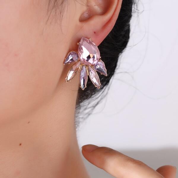 

Rhinestone Decor Earrings, Pink