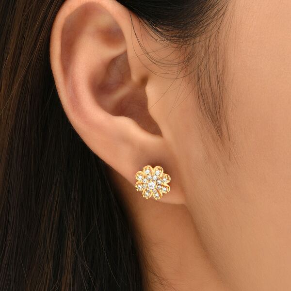 

18K Gold Plated Zircon Flower Decor Stud Earrings, Multicolor