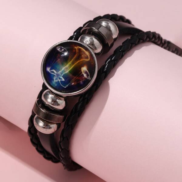 

Constellation Pattern Layered Bracelet, Black