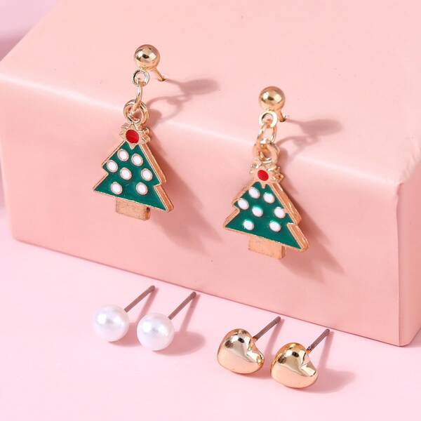 

3pairs Christmas Tree Design Earrings, Multicolor