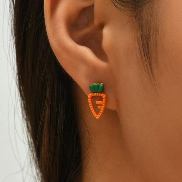 

Cartoon Carrot Earrings, Multicolor