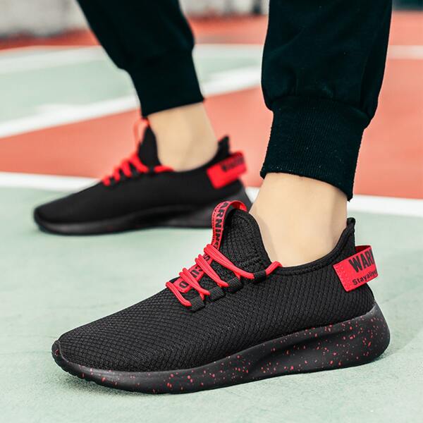 

Men Minimalist Letter Graphic Lace Up Front Sneakers, Red