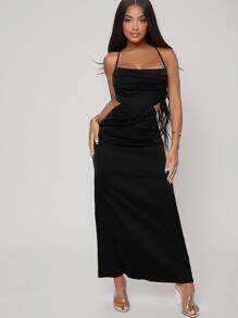 SHEIN SXY Cut Out Crisscross Backless Satin Dress - Black - View 3
