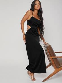 SHEIN SXY Cut Out Crisscross Backless Satin Dress - Black - View 4
