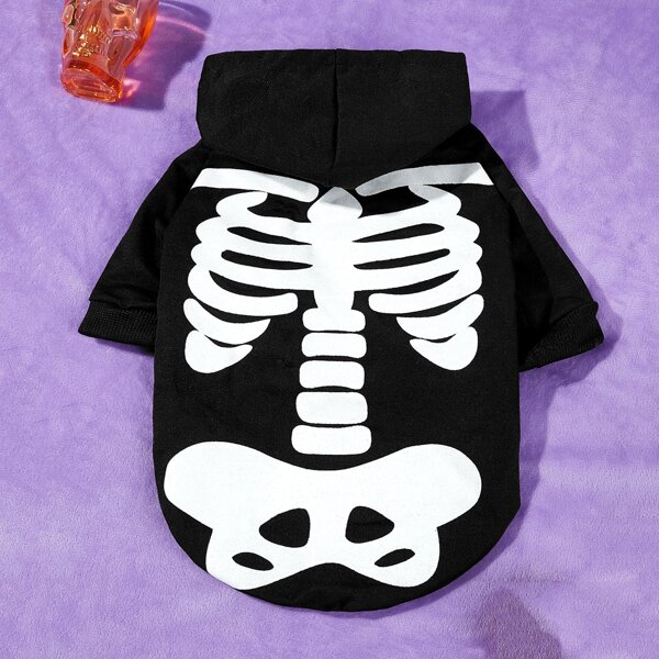 

Halloween Skeleton Print Pet Hoodie, Black