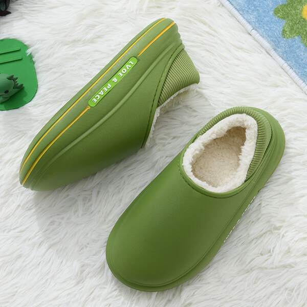 

Letter Graphic Plush Inside Bedroom Slippers, Green