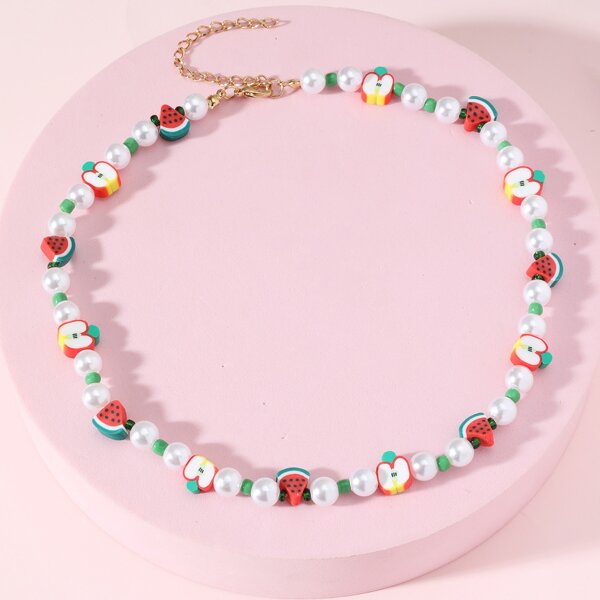 

Faux Pearl Beaded Necklace, Multicolor