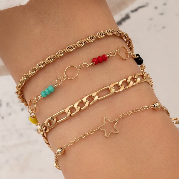 

4pcs Star Detail Bracelet, Gold