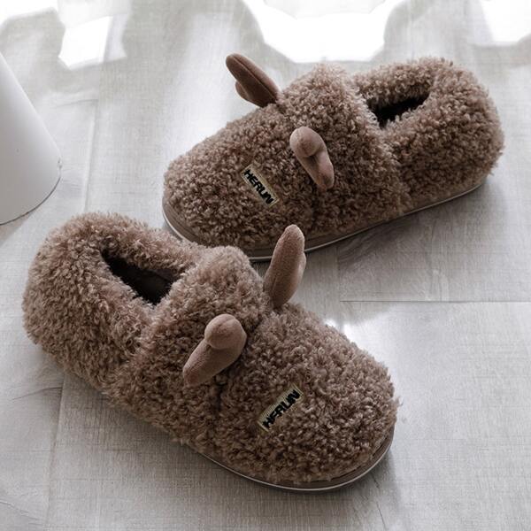 

Men Cartoon Design Fluffy Slippers, Brown