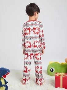 SHEIN Boys Christmas Print Top & Pants PJ Set - Multicolor - View 2