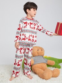 SHEIN Boys Christmas Print Top & Pants PJ Set - Multicolor - View 4