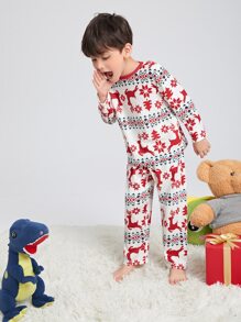 SHEIN Boys Christmas Print Top & Pants PJ Set - Multicolor - View 5