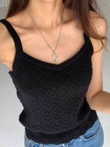 DAZY Áo hai dây màu trơn Giải trí - màu đen - Xem 3