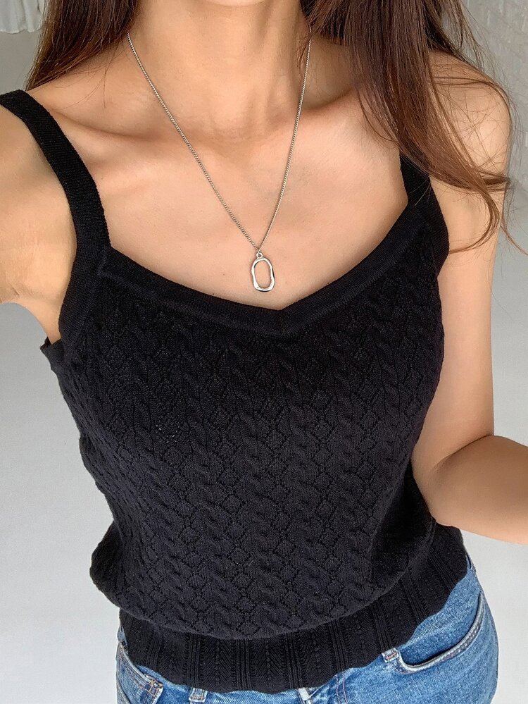 DAZY Top tejido de tirantes unicolor con textura - Negro - Añade 3