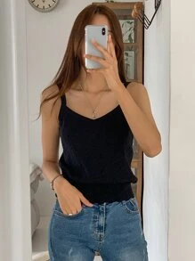 DAZY Áo hai dây màu trơn Giải trí - màu đen - Xem 4