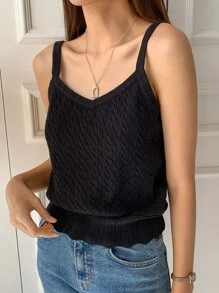 DAZY Áo hai dây màu trơn Giải trí - màu đen - Xem 5