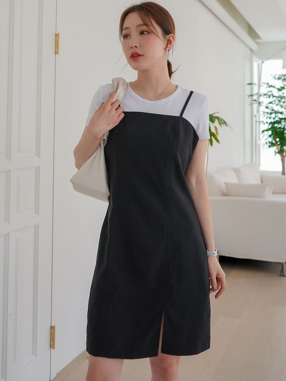 Slit Hem Zip Back Cami Dress Without Tee