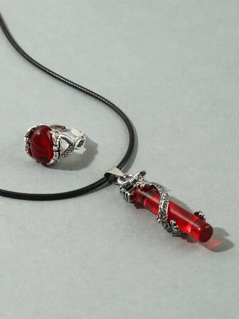 رجال مزخرف هندسي خاتم مع قلادات متدلية