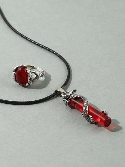 Hombres con diseño geométrico Anillo & Collar