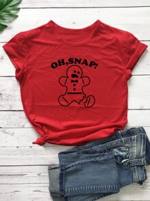 Camiseta Navidad & con estampado de slogan - Rojo - Ver 1
