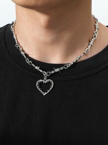 Collar con abalorio de corazón para hombre a la moda y popular, material de aleación de estilo Punk Hip Pop para regalo de joyería y para un aspecto elegante - Plateado - Ver 6