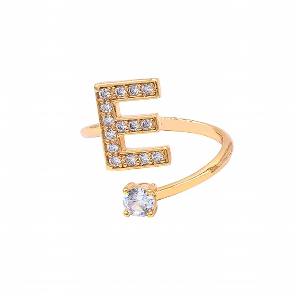 

14K Gold Plated Zircon Letter Decor Cuff Ring, Multicolor
