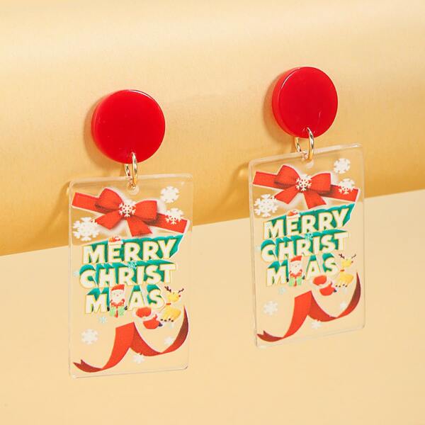 

Christmas Print Geometric Drop Earrings, Multicolor