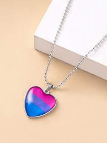 圖案心形墜飾項鍊 - 銀色 - 查看 1