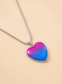 圖案心形墜飾項鍊 - 銀色 - 查看 3