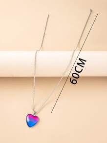 圖案心形墜飾項鍊 - 銀色 - 查看 4