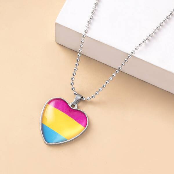 

Pansexual Pride Flag Heart Pendant Necklace, Silver