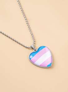 Trans Pride Cờ Trái tim Mặt dây chuyền Vòng cổ - Bạc - Xem 3