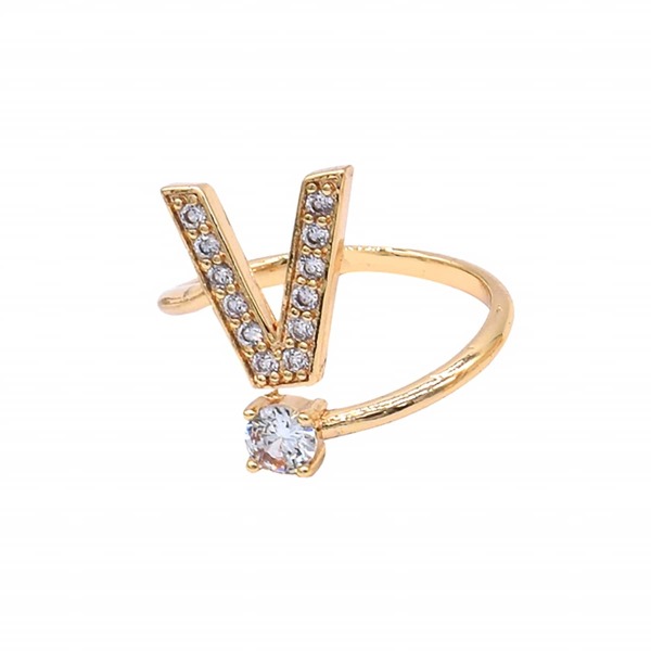 

14K Gold Plated Zircon Letter Decor Cuff Ring, Multicolor