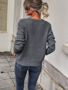 Solid Cut Out Sweater - Dark Grey - View 2