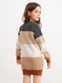 SHEIN Girls Colourblock Pattern Jumper Dress - Multicolor - View 2