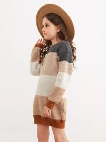 SHEIN Girls Colourblock Pattern Jumper Dress - Multicolor - View 4