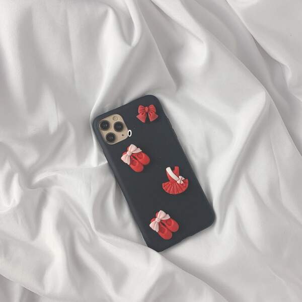 

Dress & Bowknot Decor Phone Case, Black