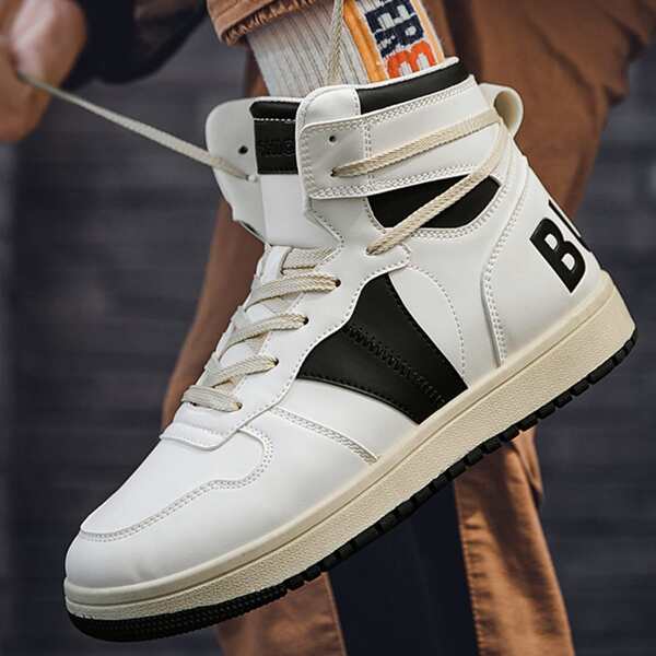

Men Letter Graphic Lace-up Front Skate Shoes, Black and white