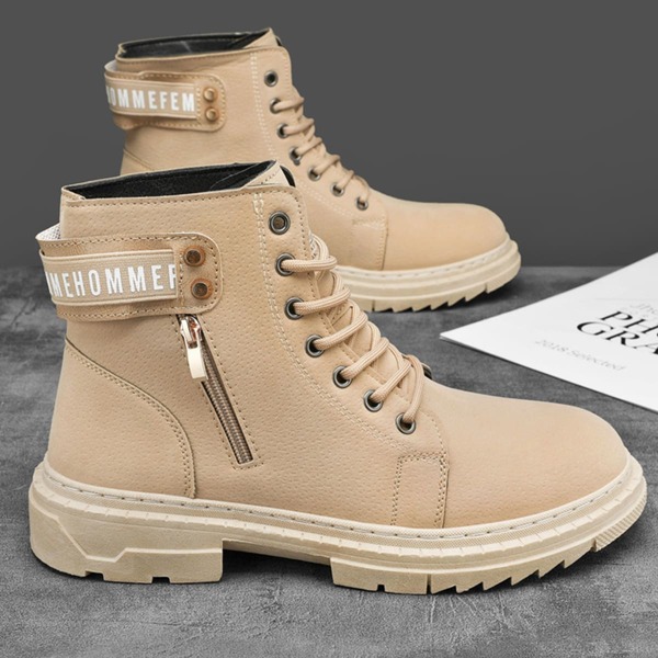 

Men Letter Patch Lace-up Front Boots, Beige