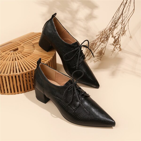 

Crocodile Embossed Point Toe Lace Up Front Chunky Oxfords, Black