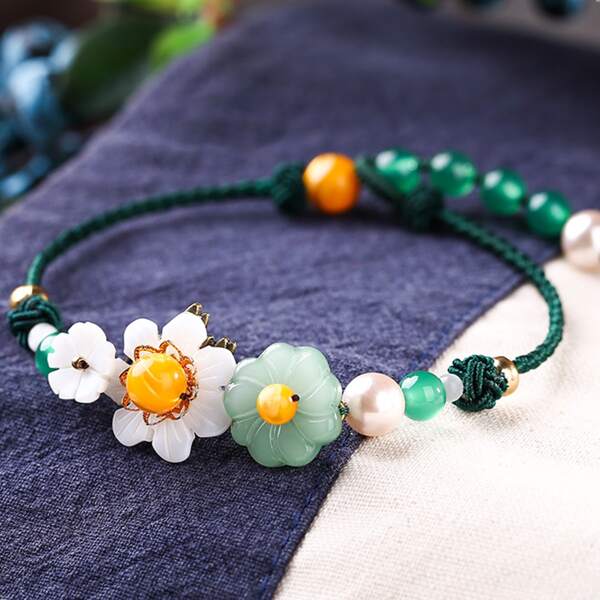 

Flower & Faux Pearl Decor Anklet, Multicolor