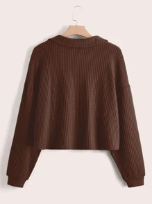 Flirla 大碼翻領落肩T恤 - 咖啡棕 - 查看 2