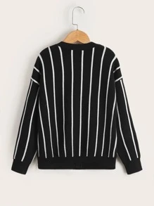 SHEIN Boys Stripe Pattern Drop Shoulder Cardigan - Black - View 2