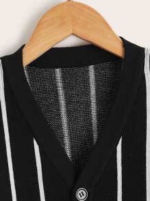 SHEIN Boys Stripe Pattern Drop Shoulder Cardigan - Black - View 3