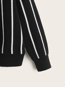 SHEIN Boys Stripe Pattern Drop Shoulder Cardigan - Black - View 4