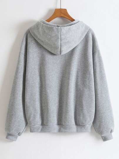 SHEIN EZwear Solid Drawstring Pocket Zip Up Thermal Lined Hoodie