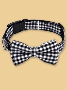 聖誕節黑白格紋寵物項圈 - 黑與白 - 查看 1